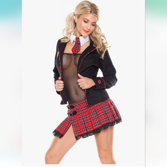 Coquette Seductive Schoolgirl Costume with Black Jacket Women's Sz S/M New - Picture 1 of 15
